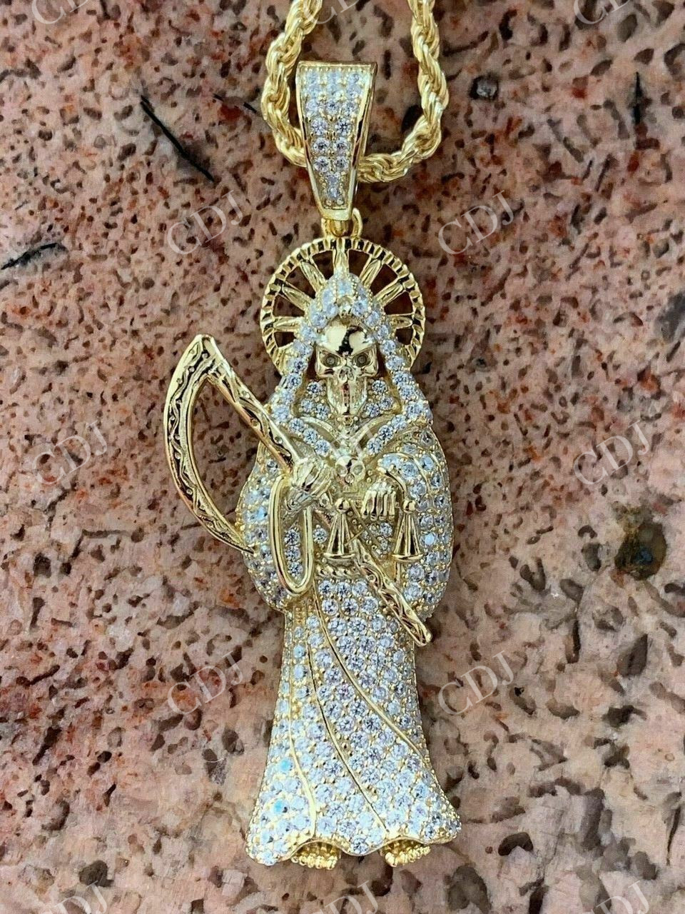 Fully Iced Santa Muerte Grim Reaper Death Pendant  customdiamjewel   