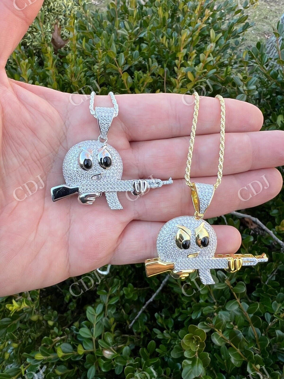 Angry Emoji With AK47 Gun Hip Hop Pendant  customdiamjewel   