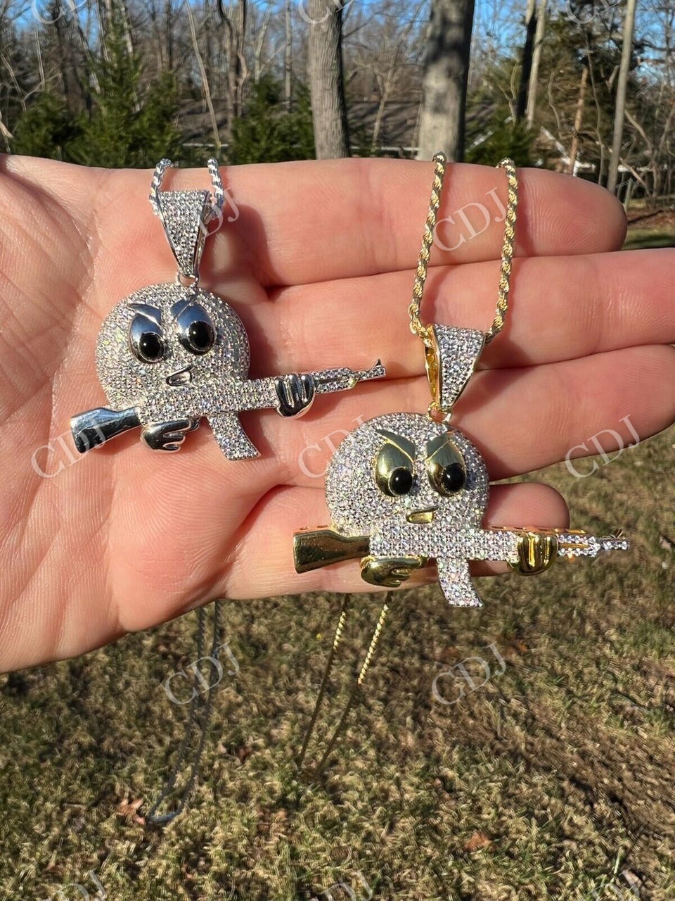 Angry Emoji With AK47 Gun Hip Hop Pendant  customdiamjewel   