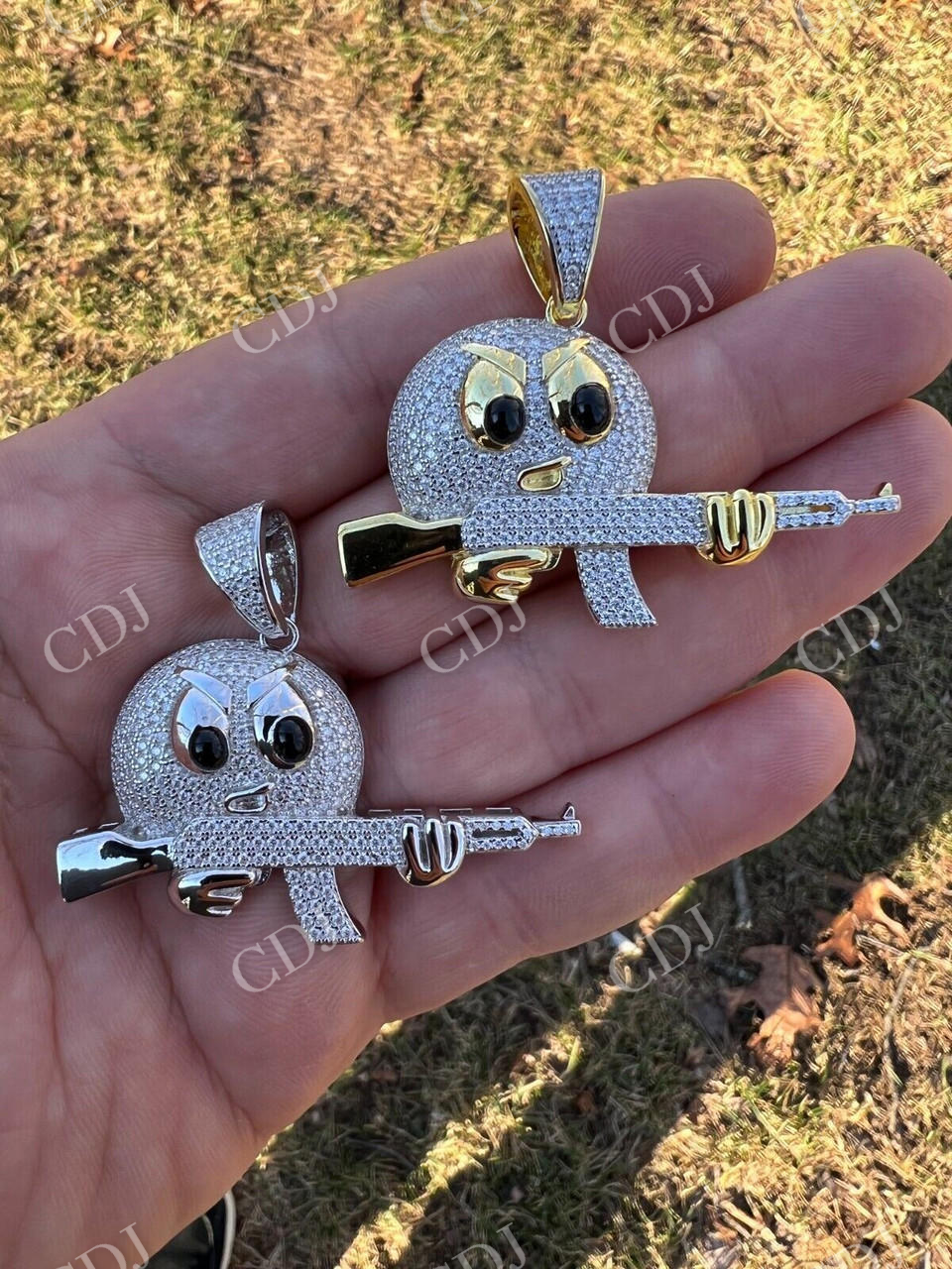 Angry Emoji With AK47 Gun Hip Hop Pendant  customdiamjewel   