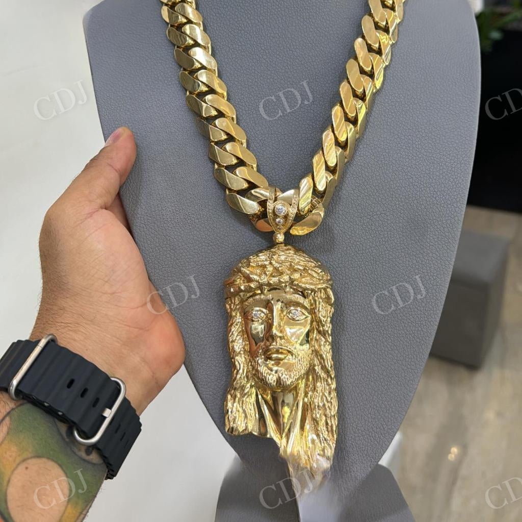 Yellow Gold Diamond Jesus Pendant For Men hip hop jewelry CustomDiamJewel   