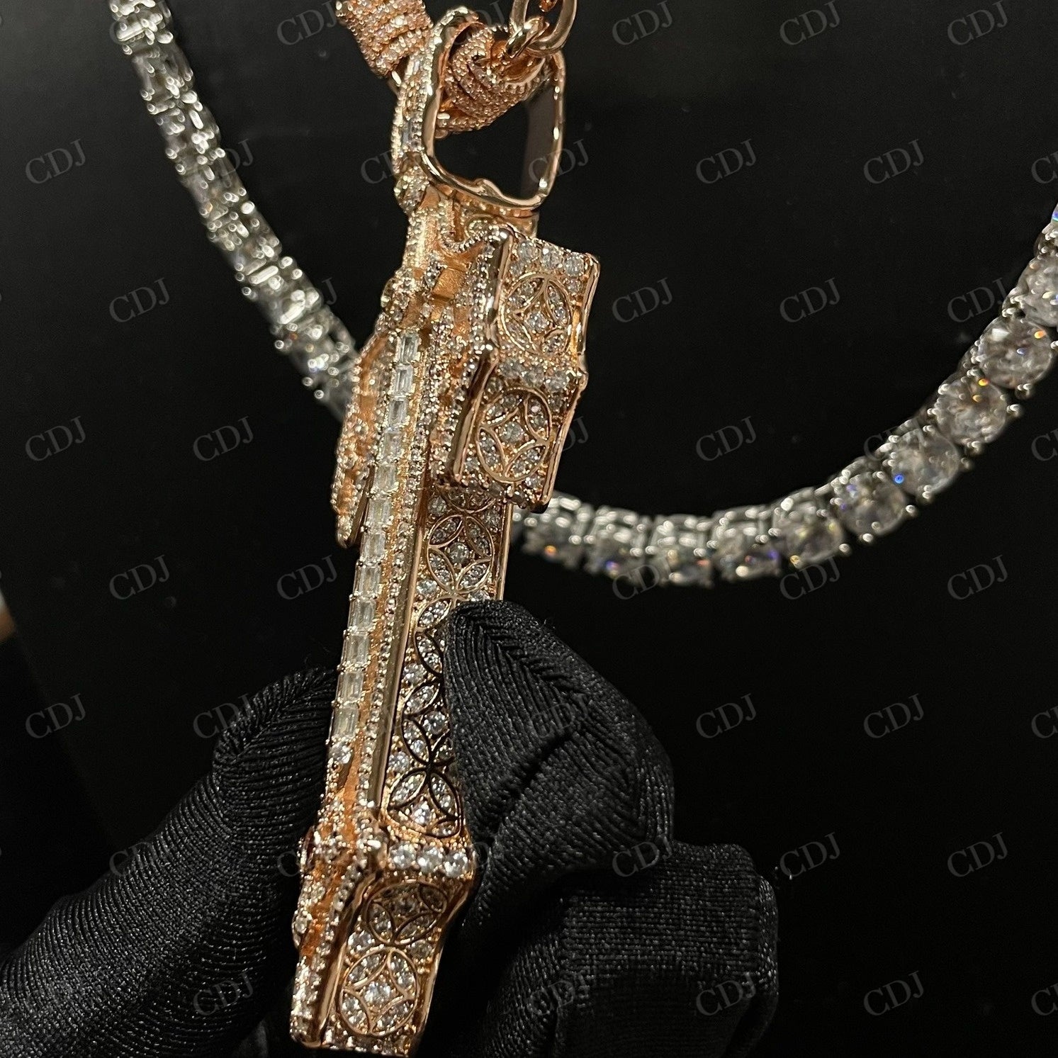 Hip Hop Moissanite T Shape Iced Out Pendant  CustomDiamJewel   