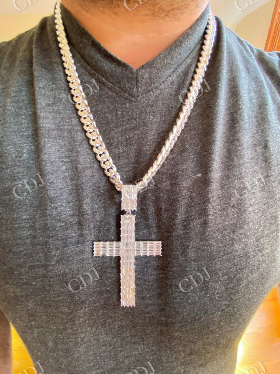 Iced Out Cross Baguette Diamond Pendant  customdiamjewel   