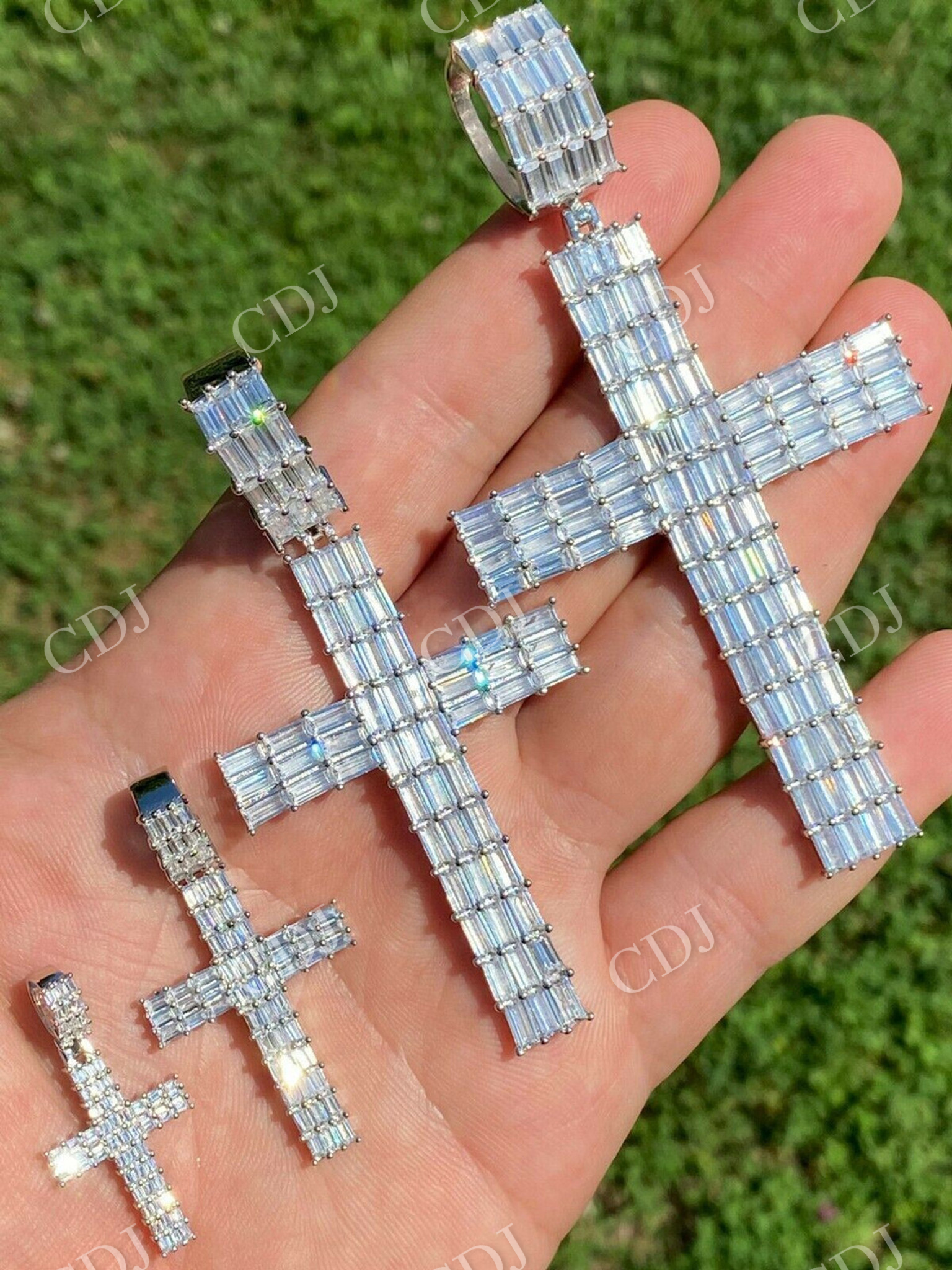 Iced Out Cross Baguette Diamond Pendant  customdiamjewel   