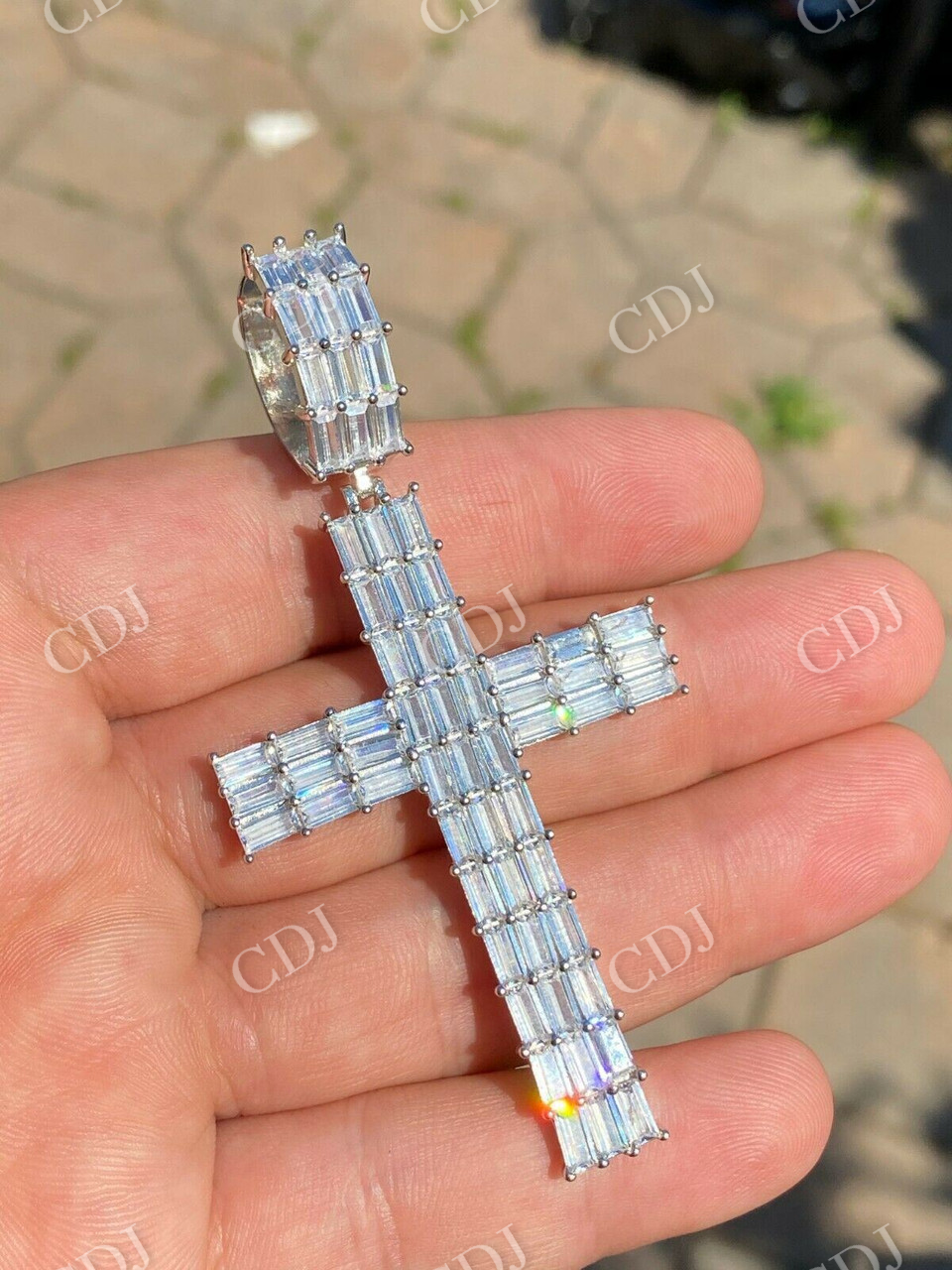 Iced Out Cross Baguette Diamond Pendant  customdiamjewel   