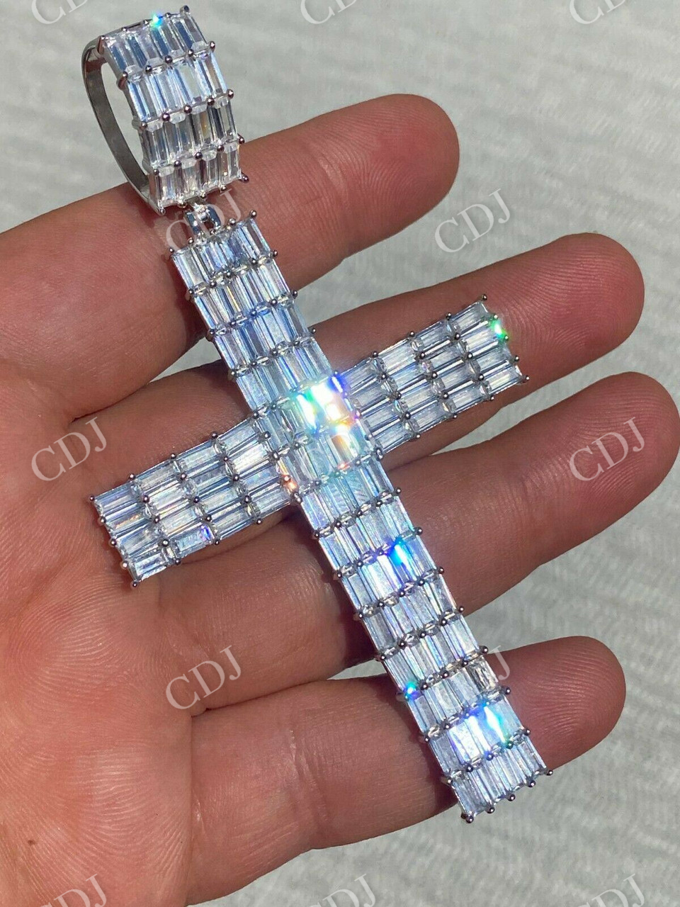 Iced Out Cross Baguette Diamond Pendant  customdiamjewel   