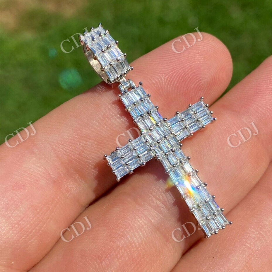 Iced Out Cross Baguette Diamond Pendant  customdiamjewel   