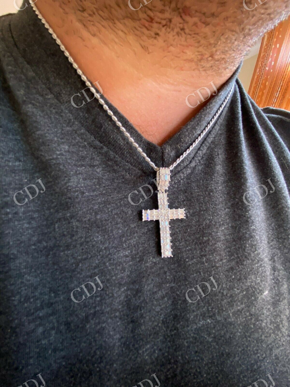 Iced Out Cross Baguette Diamond Pendant  customdiamjewel   