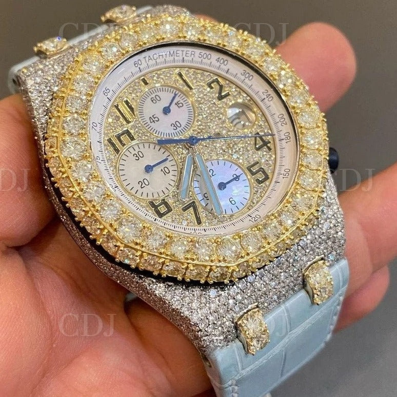 Studded Moissanite Diamond Sky Blue Silicon Band Watch Luxury Custom Iced out VVS GRA Certified Hip Hop Big dial diamond Watches  customdiamjewel   