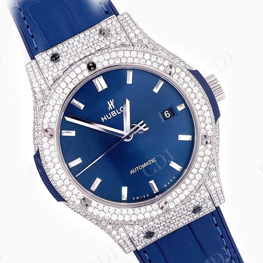 Hip Hop Custom Blue Dial Diamond Watch  customdiamjewel   