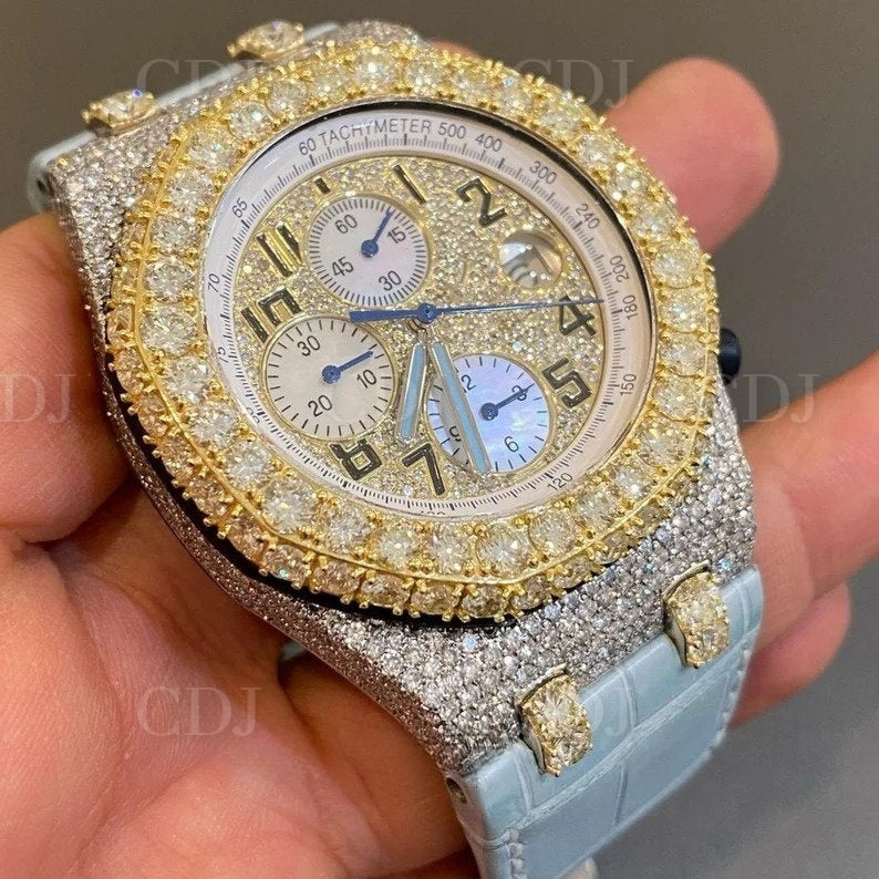 Studded Moissanite Diamond Sky Blue Silicon Band Watch Luxury Custom Iced out VVS GRA Certified Hip Hop Big dial diamond Watches  customdiamjewel   