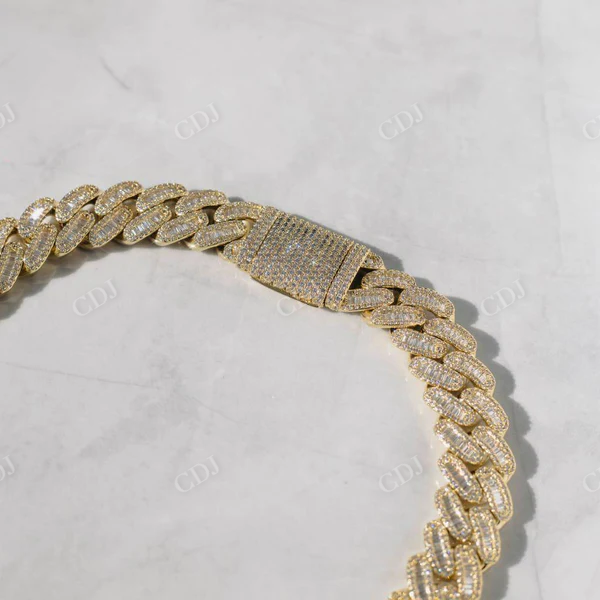 Baguette cut Diamond Gold Plated Cuban Chain Necklace  customdiamjewel   