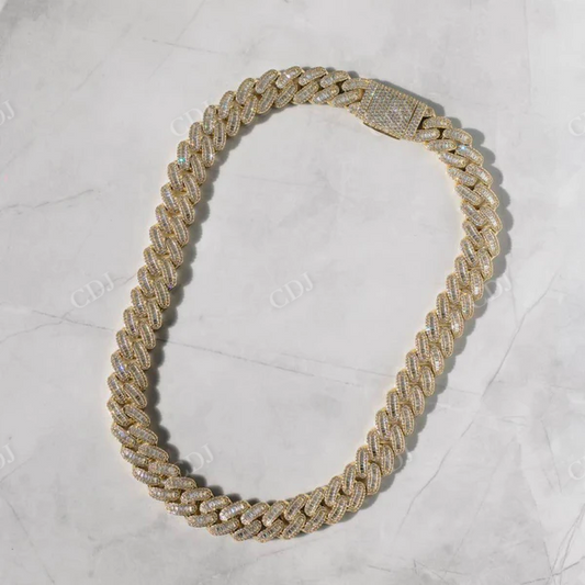 Baguette cut Diamond Gold Plated Cuban Chain Necklace  customdiamjewel   