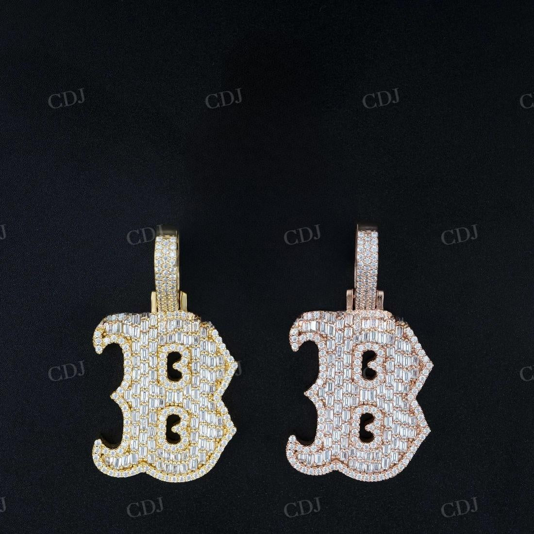 Iced Out Baguette Diamond Initial Letter B Pendant  customdiamjewel   