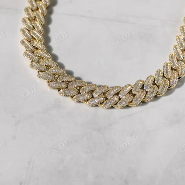 Baguette cut Diamond Gold Plated Cuban Chain Necklace  customdiamjewel   