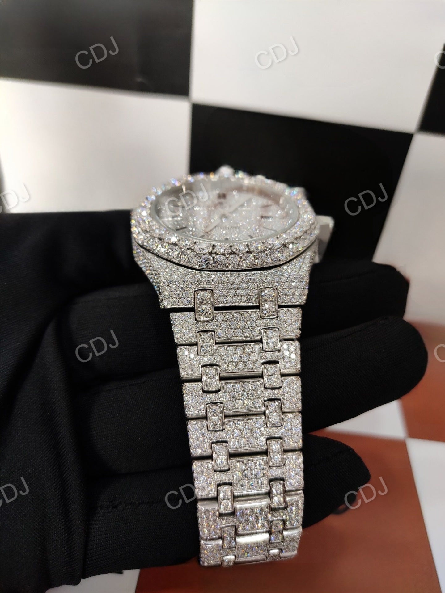 White Gold Plated Stainless Steel Watch Colorless Moissanite Quartz Watches Quartz Watch For Men Luxury Men's Moissanite Iced Out  customdiamjewel   