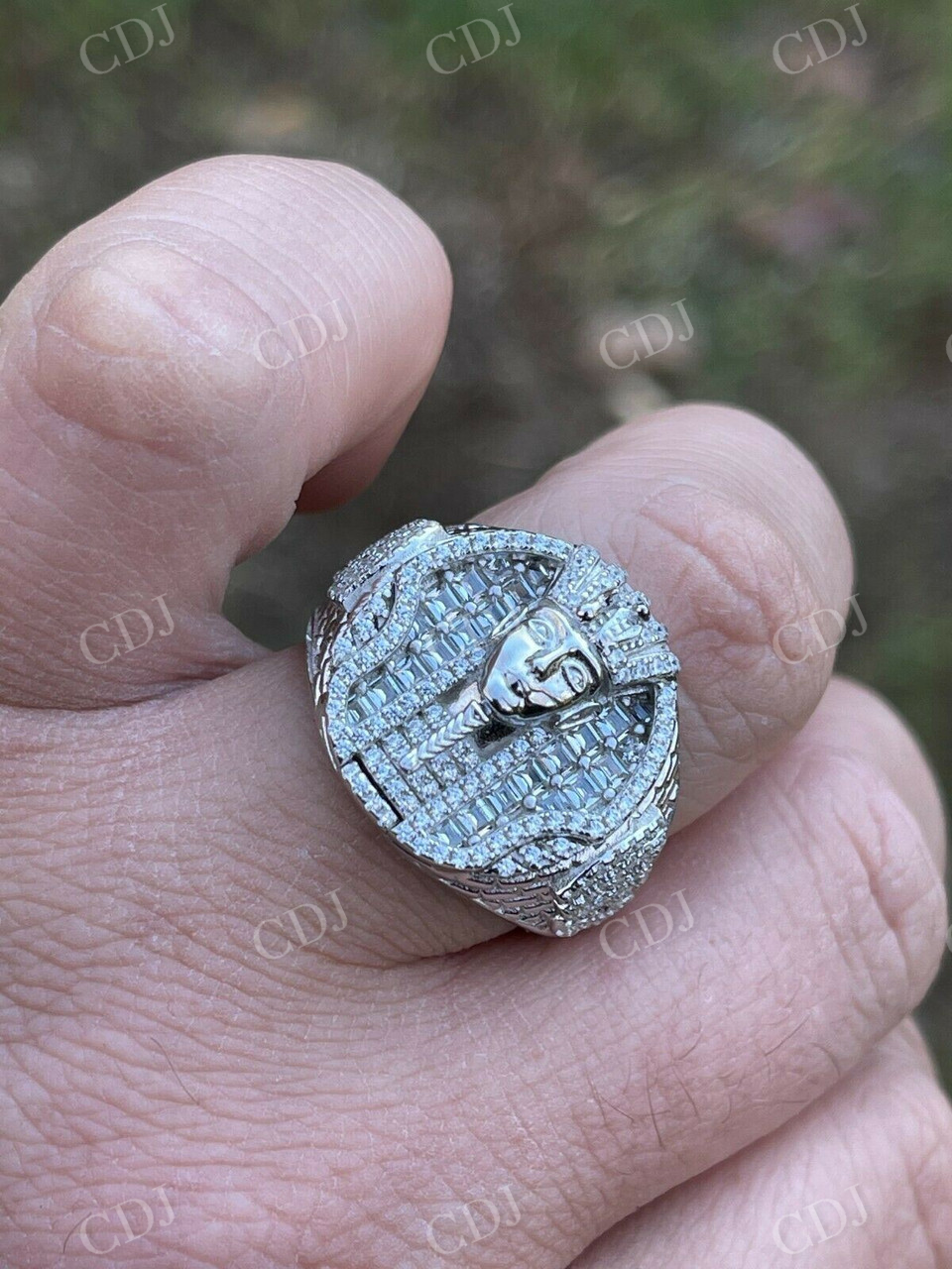 Egyptian King Pharaoh Face Iced Baguette Diamond Ring  customdiamjewel   