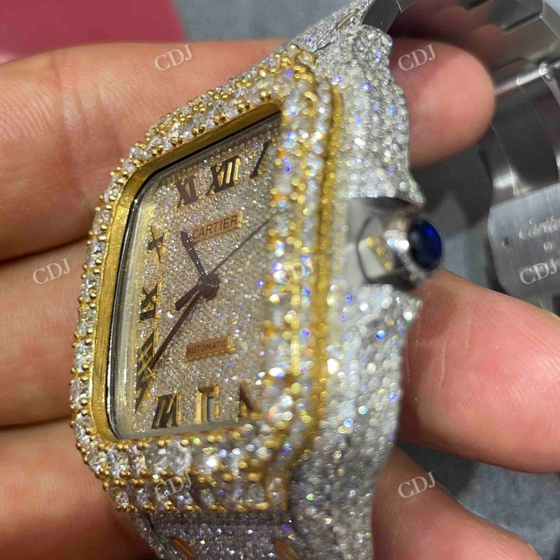 Moissanite Cartier Two Tone Iced Out Watch  customdiamjewel   