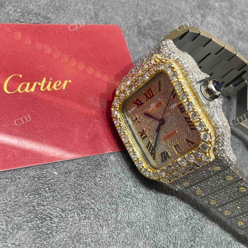 Moissanite Cartier Two Tone Iced Out Watch  customdiamjewel   