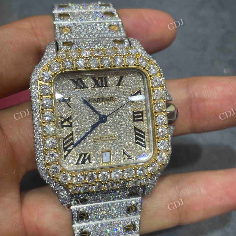 Moissanite Cartier Two Tone Iced Out Watch  customdiamjewel   