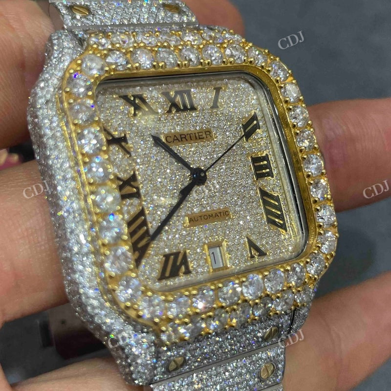 Moissanite Cartier Two Tone Iced Out Watch  customdiamjewel   