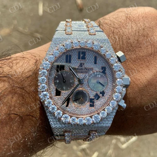 Round Cut Natural Diamond Iced Out Watch Rose Gold Plated Rappers Watch IGI Certified Wholesale Diamond  customdiamjewel   