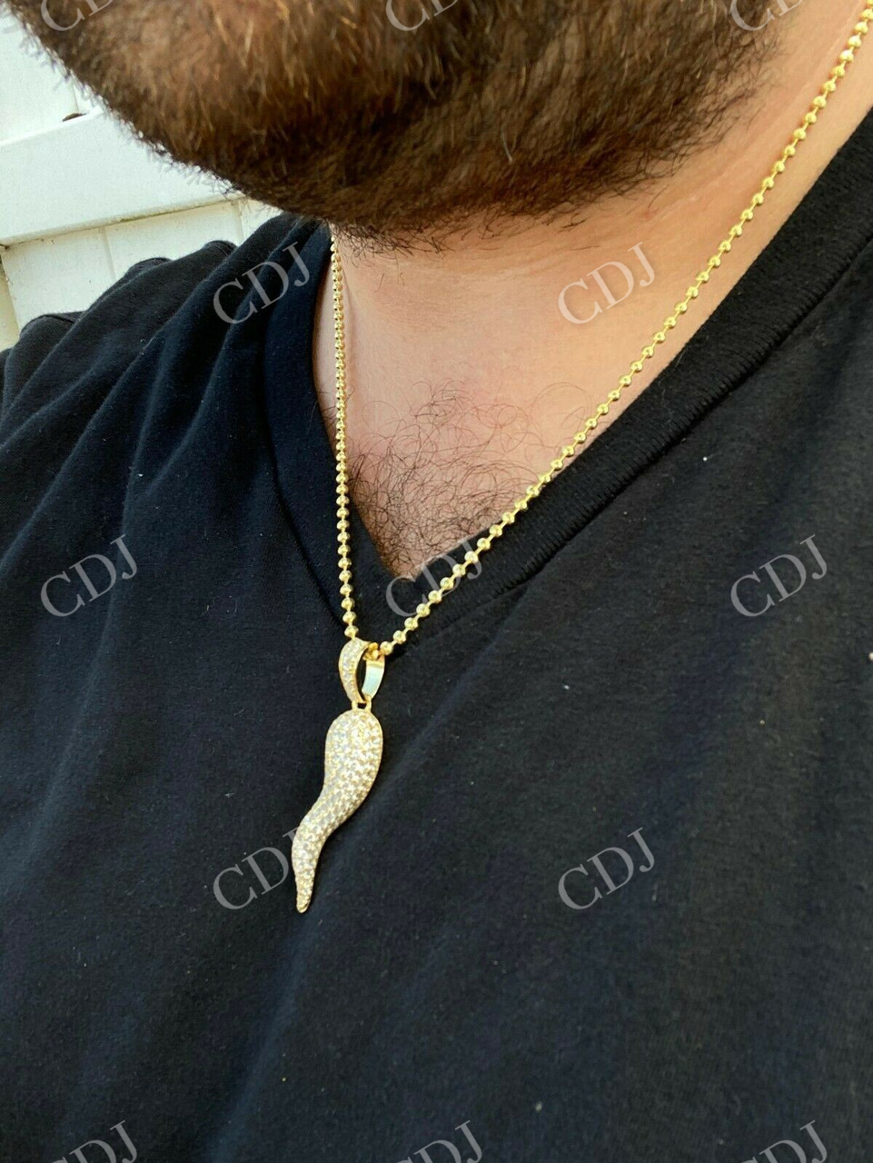 Large Cornicello Italian Horn Hip Hop Pendant  customdiamjewel   