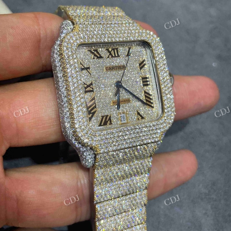 41mm Bust Down Cartier Santos Lab Grown Diamond Watch  customdiamjewel   