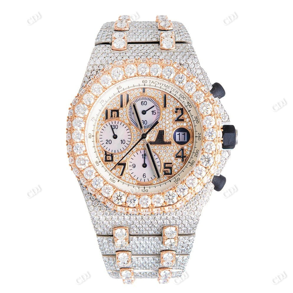 Two Tone Iced Out Moissanite Hip Hop Watch  customdiamjewel   