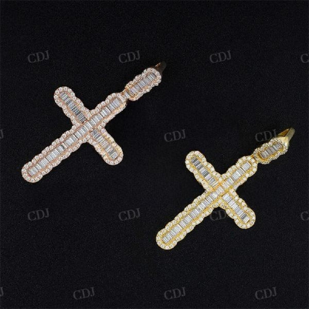 Iced Out Classic Design Baguette Diamond Cross Pendant  customdiamjewel   