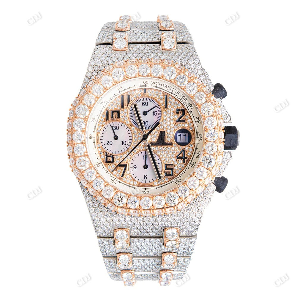 Two Tone Iced Out Moissanite Hip Hop Watch  customdiamjewel   