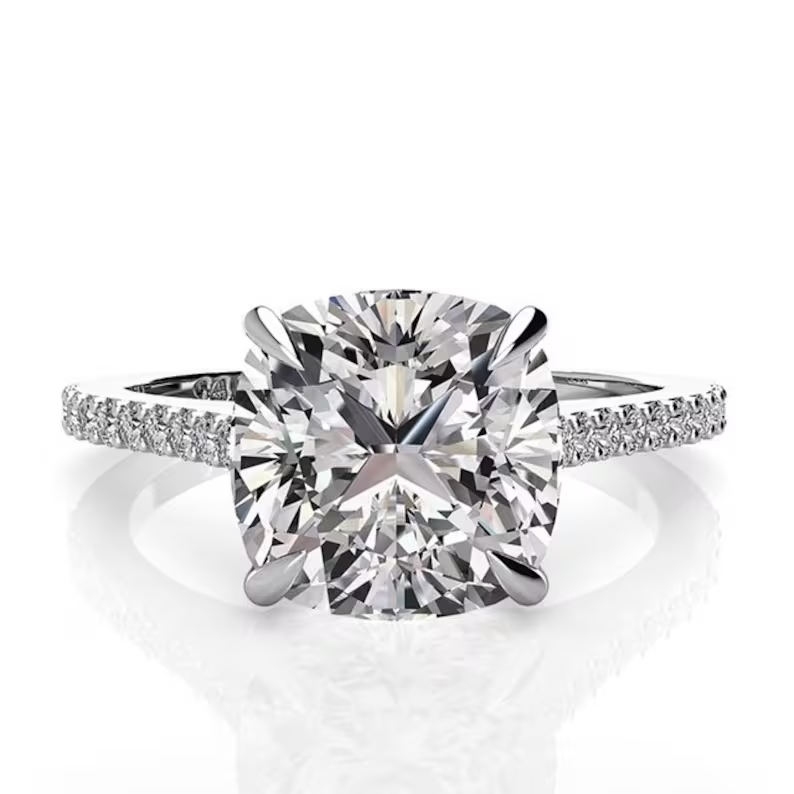 Cushion Cut Tab Prong Eternity Engagement Ring  customdiamjewel   