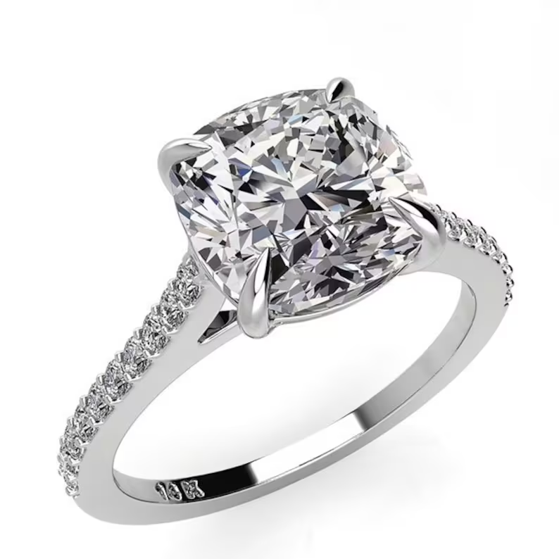 Cushion Cut Tab Prong Eternity Engagement Ring  customdiamjewel   