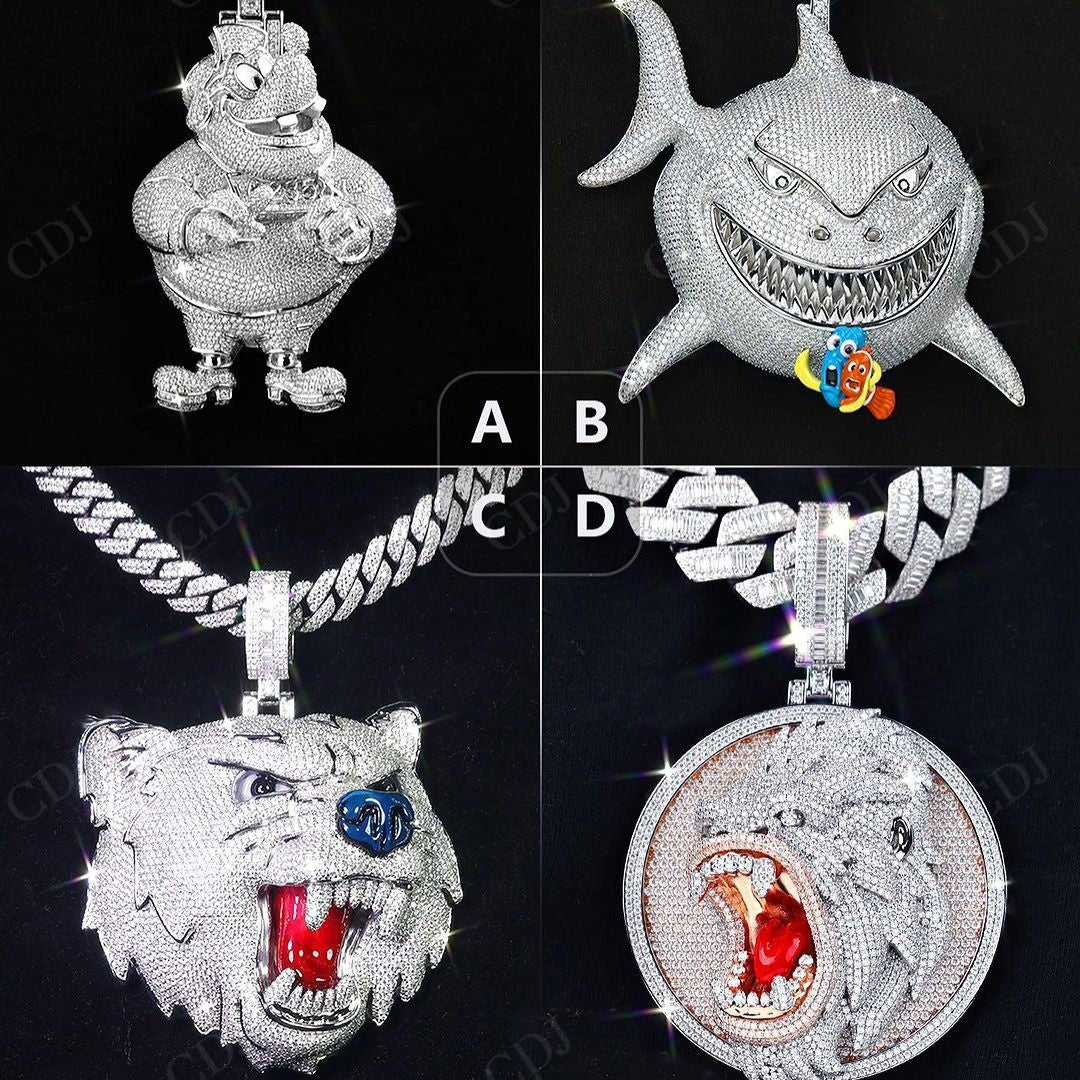 High Quality Enamel Printed Animal Head Iced Out Pendant hip hop jewelry CustomDiamJewel   