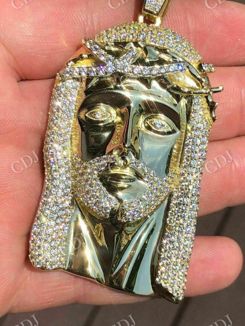 Mens Jesus Head Diamond Cross Piece Pendant  customdiamjewel   