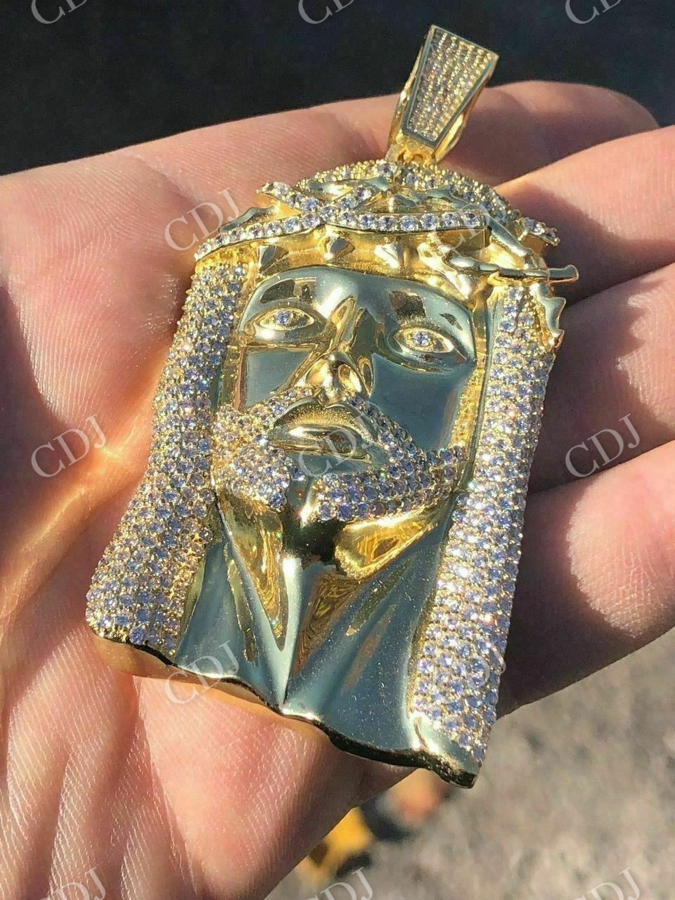 Mens Jesus Head Diamond Cross Piece Pendant  customdiamjewel   