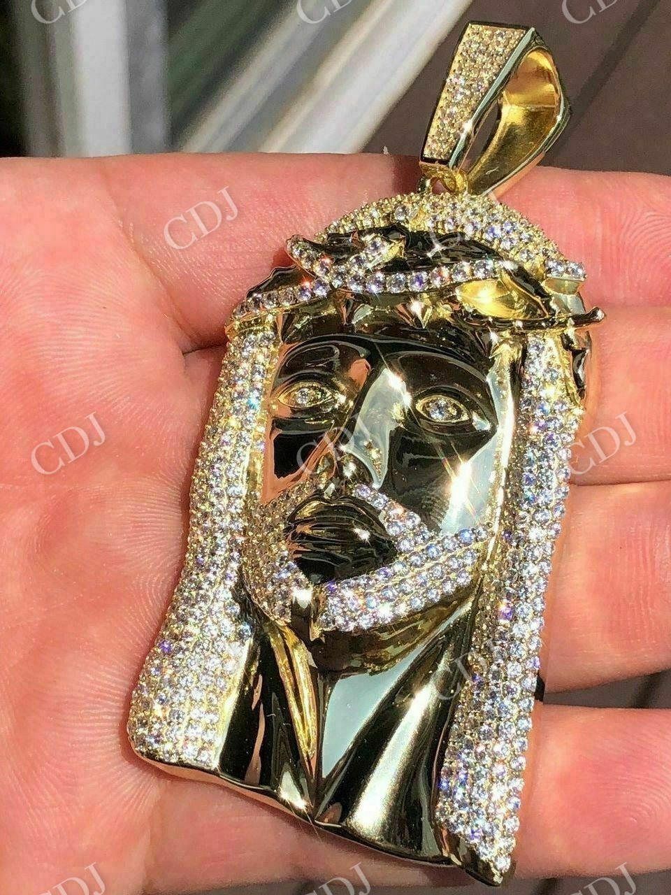 Mens Jesus Head Diamond Cross Piece Pendant  customdiamjewel   