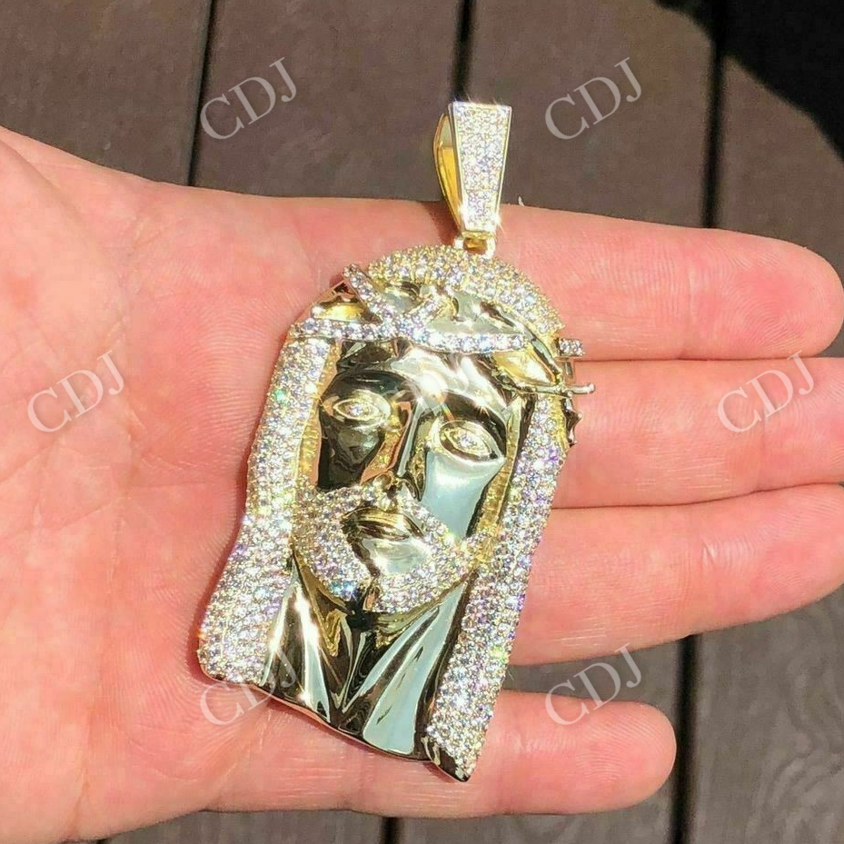 Mens Jesus Head Diamond Cross Piece Pendant  customdiamjewel   