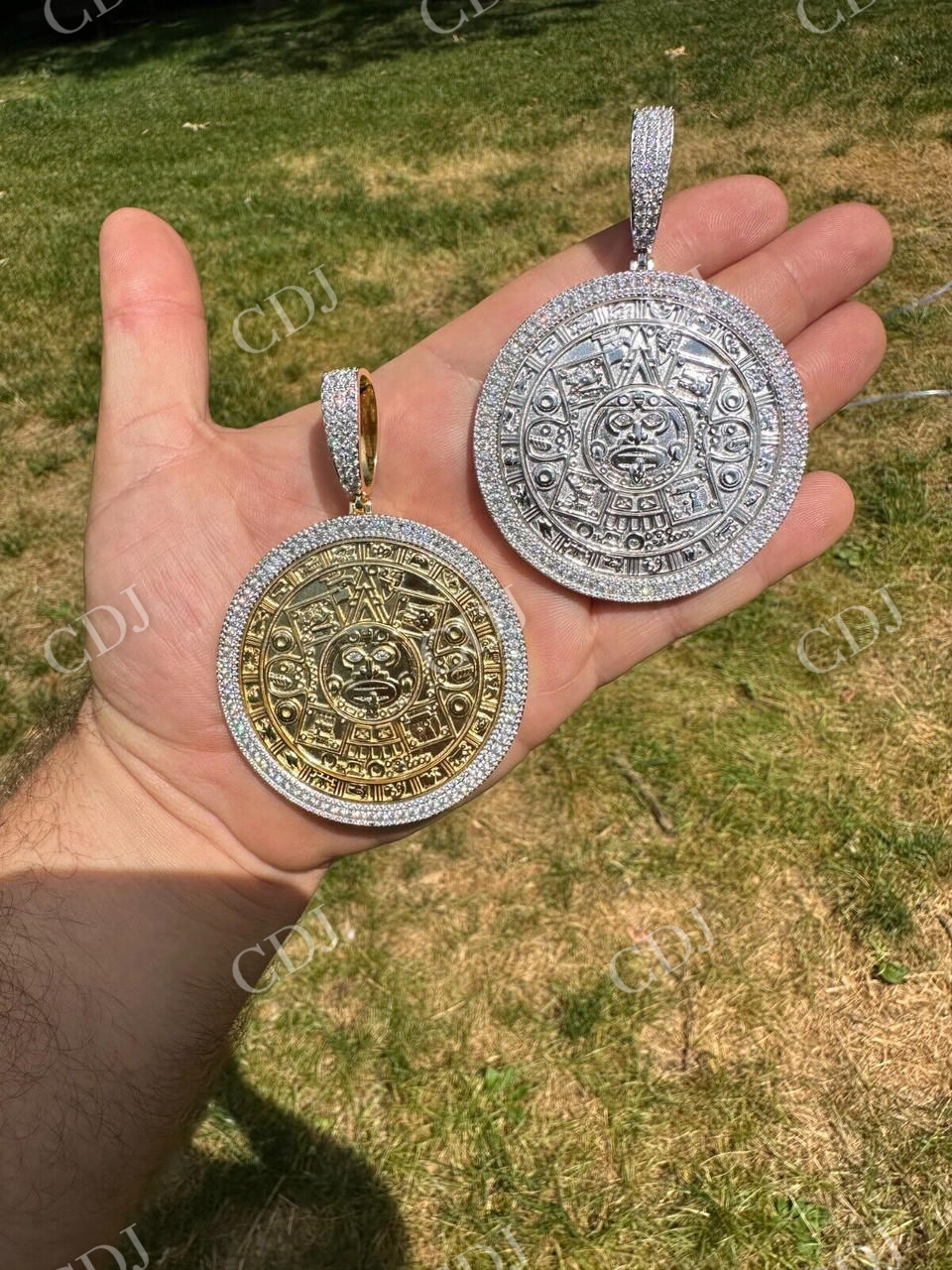 Aztec Calendar Mayan Sun God Iced 925 Silver Pendant  customdiamjewel   