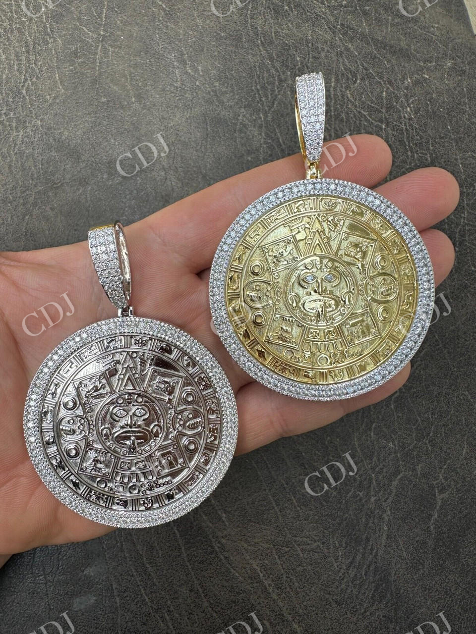 Aztec Calendar Mayan Sun God Iced 925 Silver Pendant  customdiamjewel   