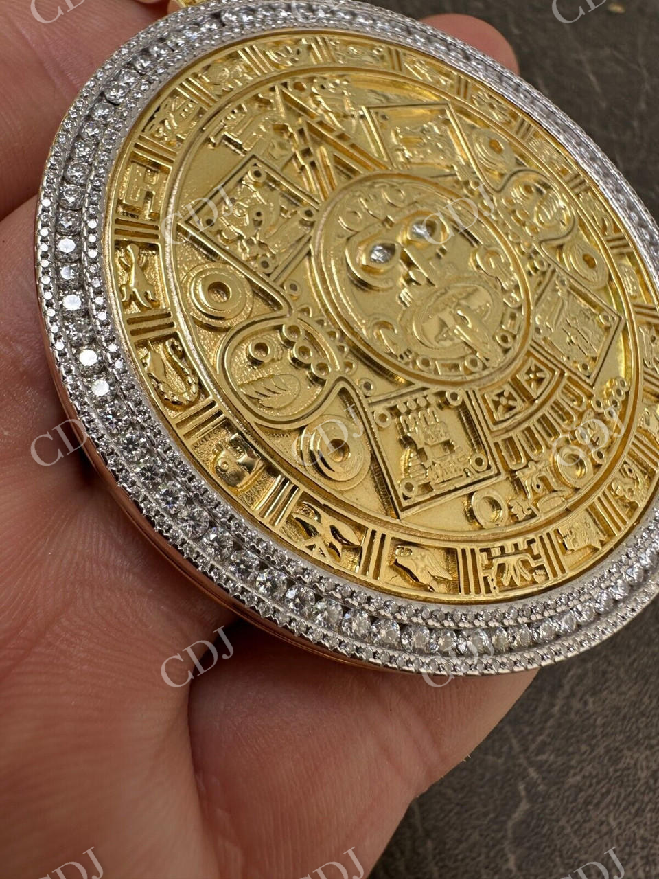 Aztec Calendar Mayan Sun God Iced 925 Silver Pendant  customdiamjewel   