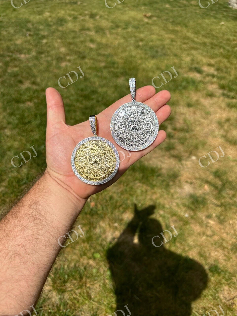 Aztec Calendar Mayan Sun God Iced 925 Silver Pendant  customdiamjewel   