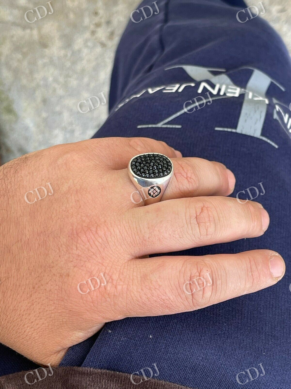 Large Black Diamond Bezel Set Ring  customdiamjewel   