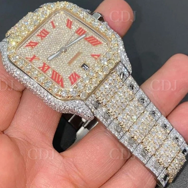 Hot Selling Men's Luxury Watches Design Iced Out Square Case Moissanite Watches Two Tone Fully Diamond Automatic Bust Down Watch  customdiamjewel   