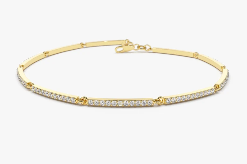 0.60CTW Moissanite Minimalist Dainty Diamond Bracelet  customdiamjewel Sterling Silver Yellow Gold VVS-EF