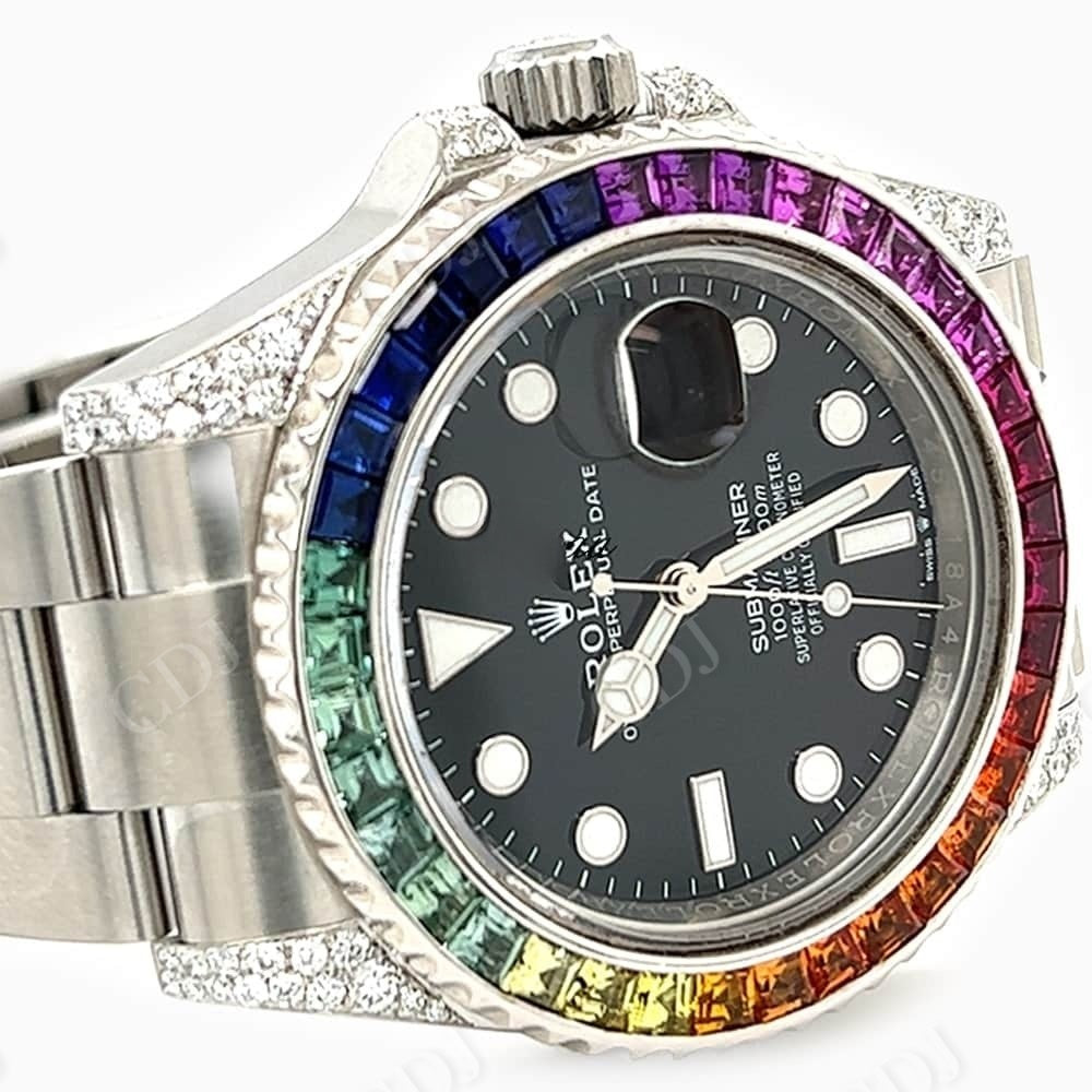 Custom Rainbow Bezel Stainless Steel Diamond Watch  customdiamjewel   