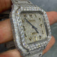 Full White Cartier Santos Arabic Dial Moissanite Watch  customdiamjewel   