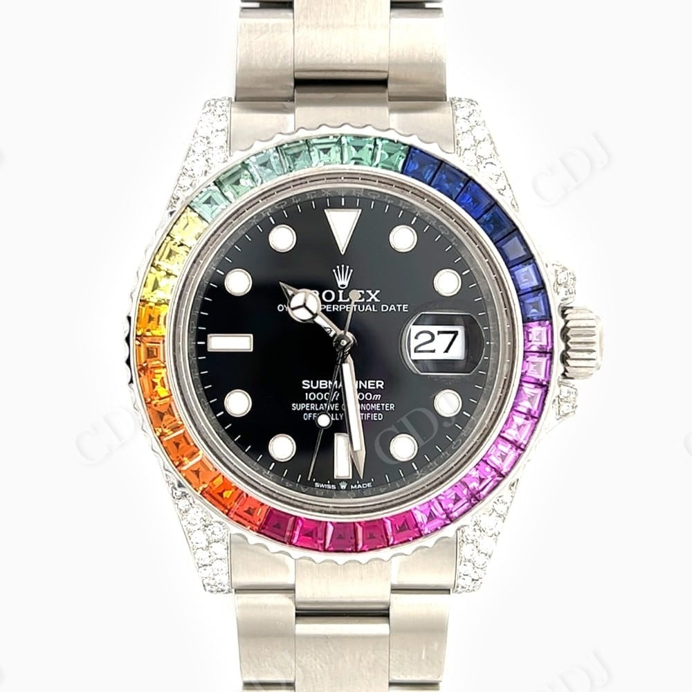 Custom Rainbow Bezel Stainless Steel Diamond Watch  customdiamjewel   