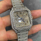 Full White Cartier Santos Arabic Dial Moissanite Watch  customdiamjewel   