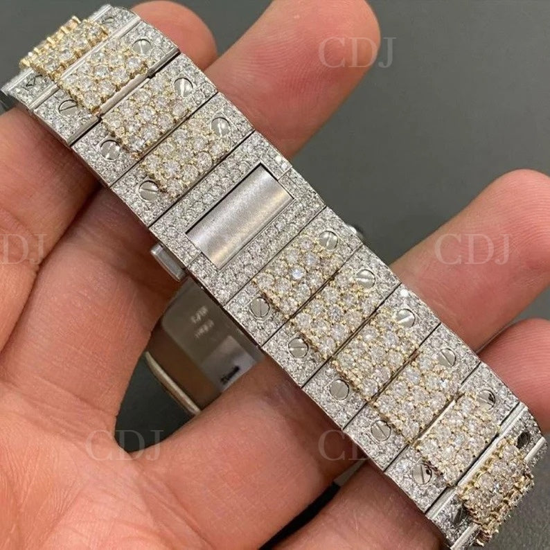 Hot Selling Men's Luxury Watches Design Iced Out Square Case Moissanite Watches Two Tone Fully Diamond Automatic Bust Down Watch  customdiamjewel   